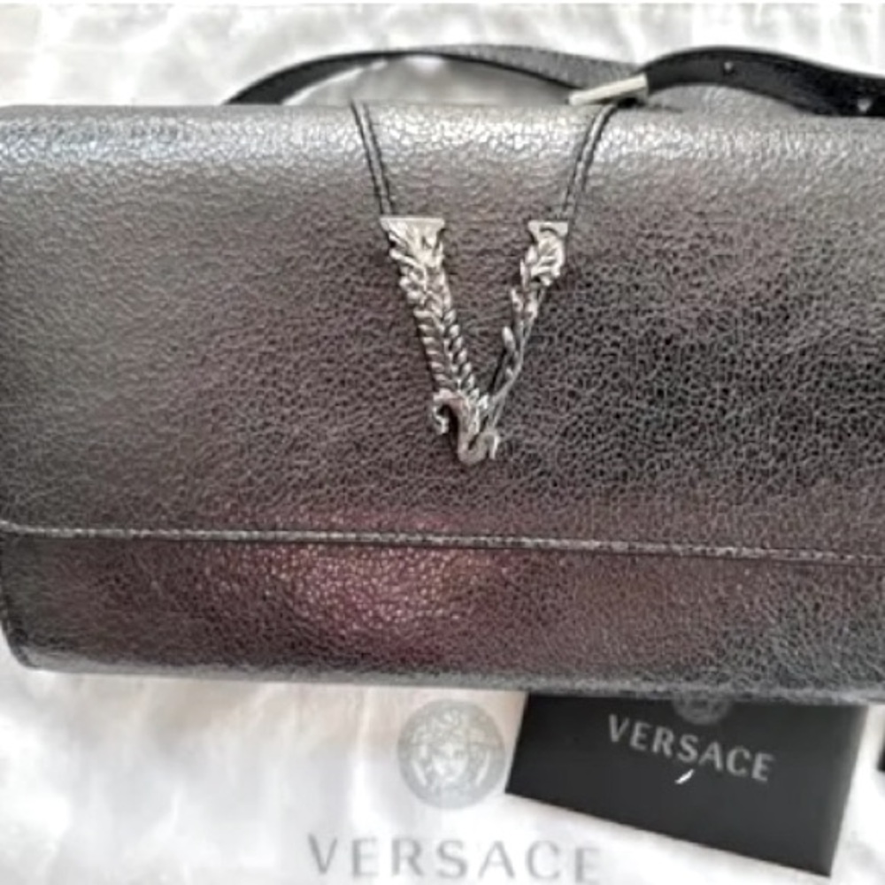 Versace Metallic Leather Virtus Bag – Gunmetal Hardware – NWT with Dust Bag - Picture 6 of 16